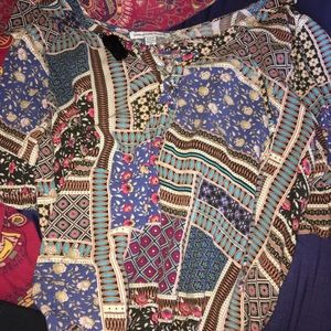 blue patterned blouse